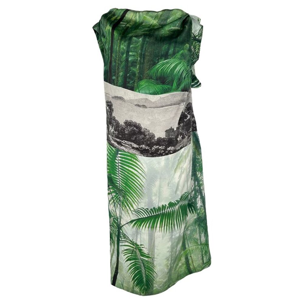 Dries Van Noten Palm Print Midi Dress in Multicolor Silk